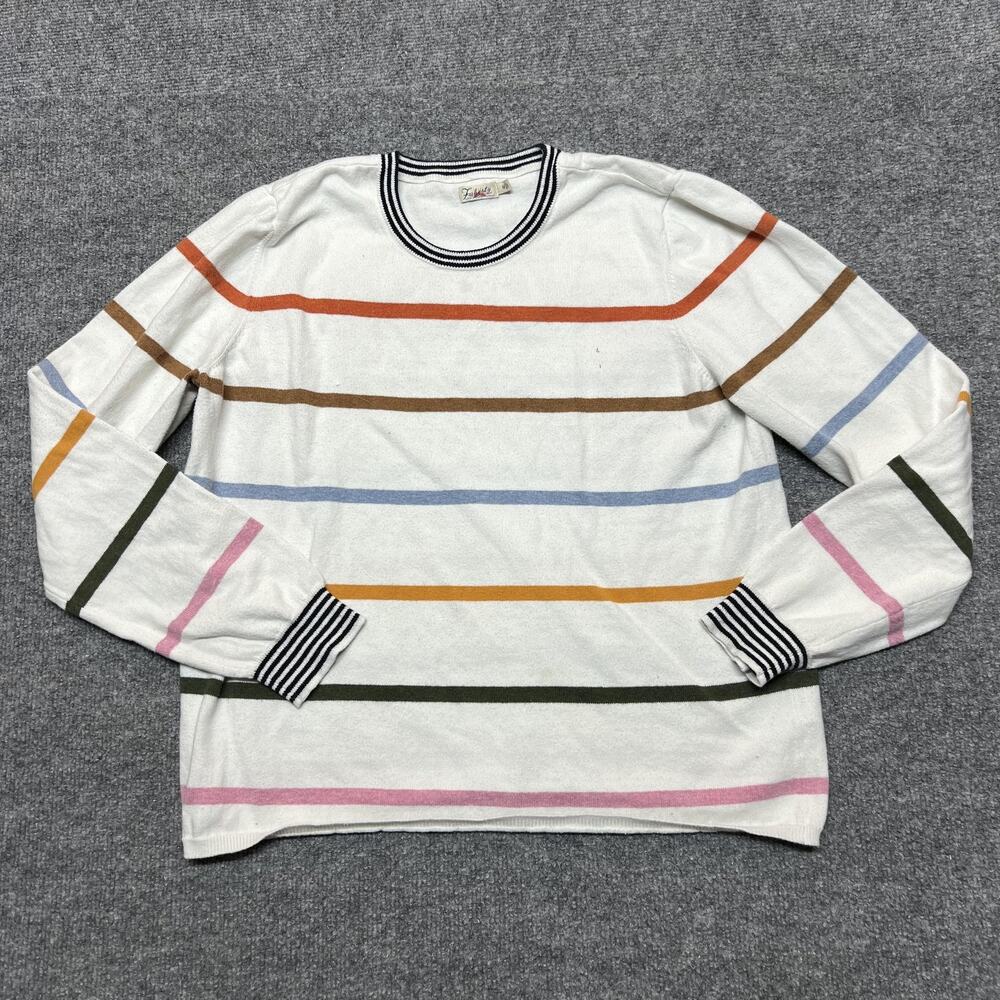 Faherty Sweater Women's M White Multi Stripe Cotton Cashmere Crewneck Pullover